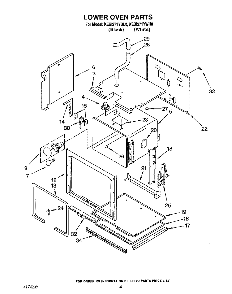 LOWER OVEN Diagram and Parts List for KEBI271YWH0  KitchenAid Wall Oven
