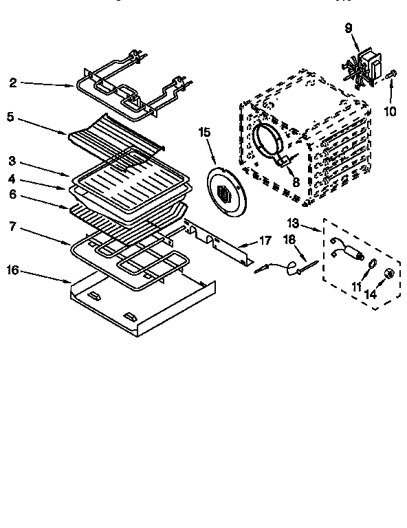 Internal Oven Diagram and Parts List for KEBS107DBAL2  KitchenAid Wall Oven