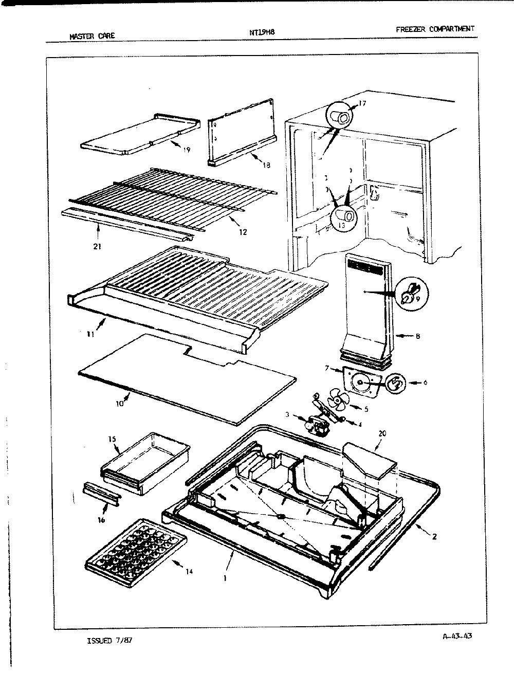 02 - Freezer Compartment Diagram and Parts List for NT19H8A  Whirlpool Refrigerator