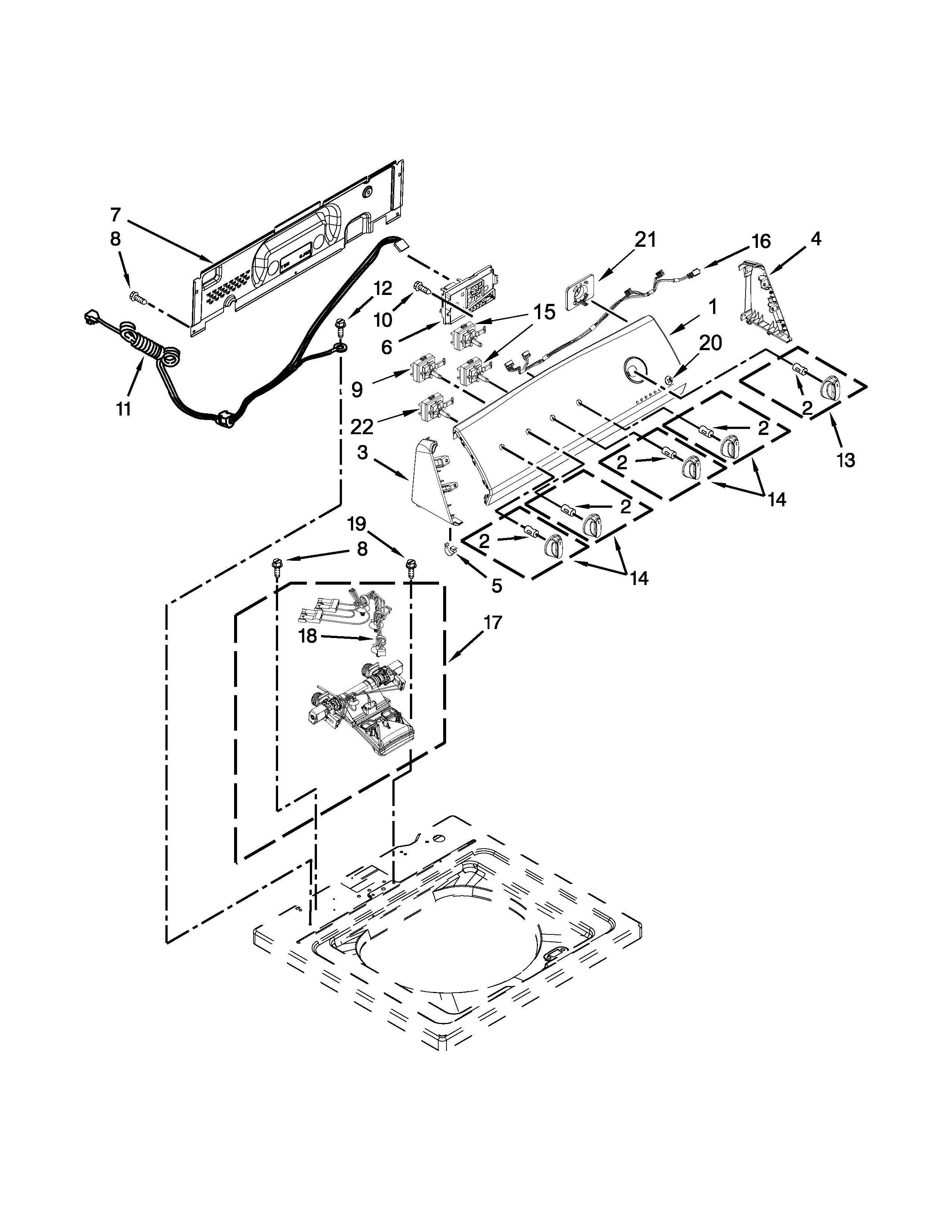 Console And Water Inlet Parts Diagram and Parts List for 11022442511  Kenmore Washer