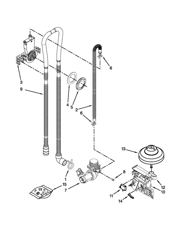 Fill, Drain And Overfill Parts Diagram and Parts List for WDF111PABB3  Whirlpool Dishwasher