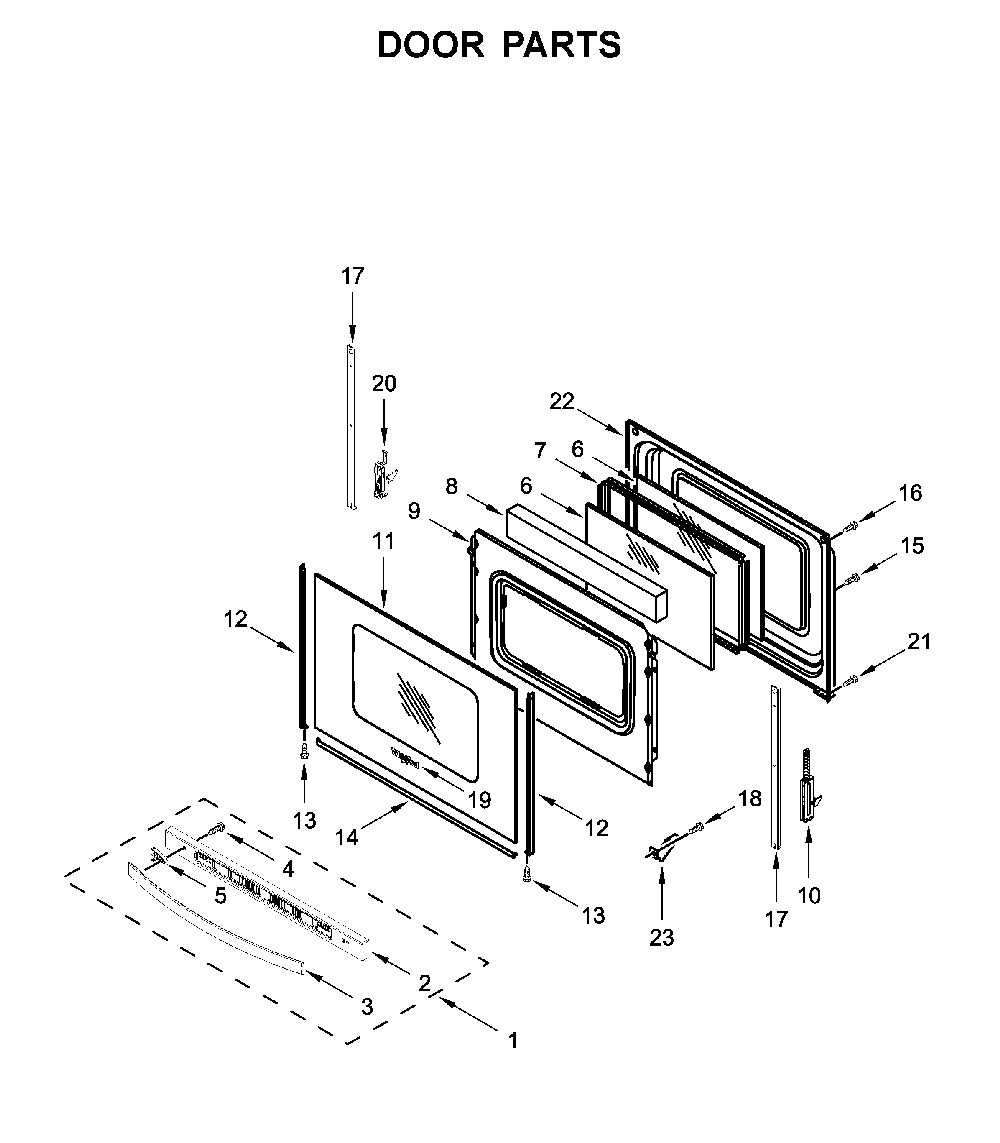 Door parts Diagram and Parts List for WFC315S0JB0  Whirlpool Range
