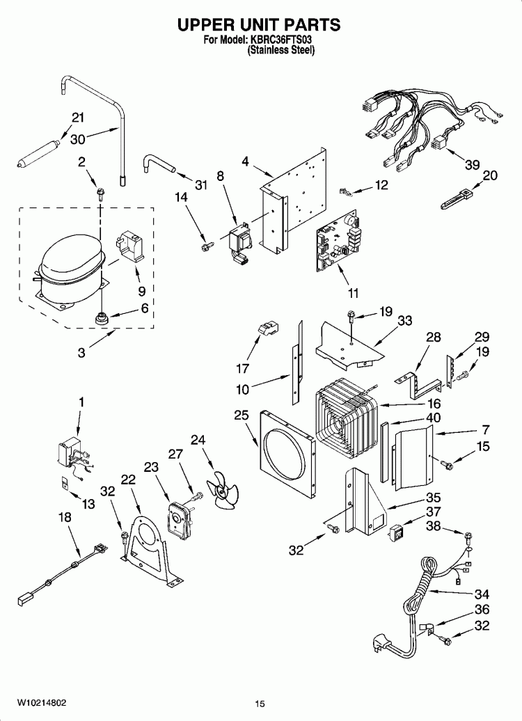 UPPER UNIT PARTS Diagram and Parts List for KBRC36FTS03  KitchenAid Refrigerator