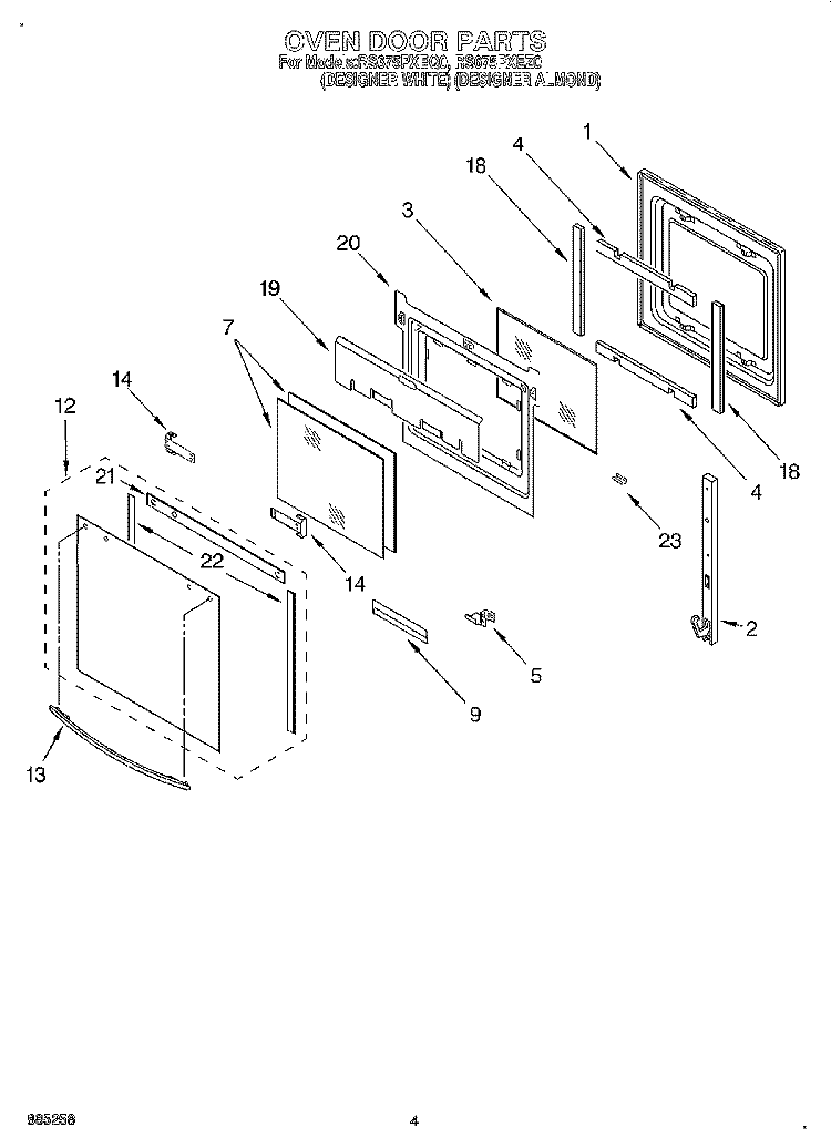 OVEN DOOR Diagram and Parts List for RS675PXEZ0  Whirlpool Range