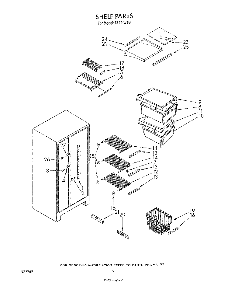 SHELF Diagram and Parts List for 8624W1B  Roper Refrigerator