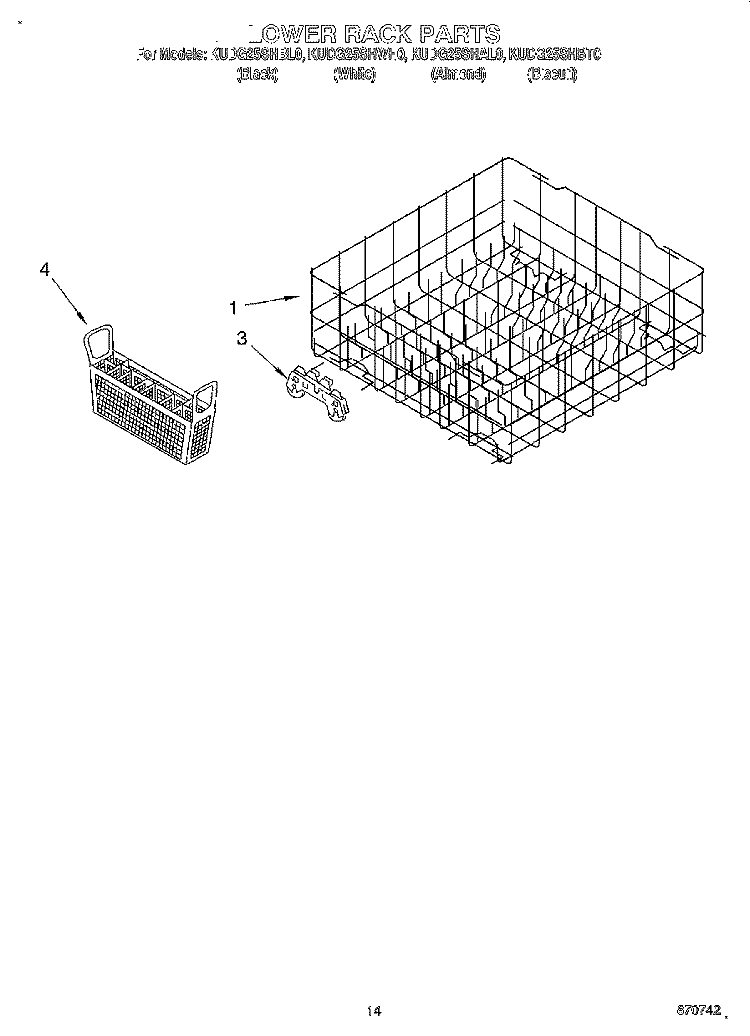 LOWER RACK Diagram and Parts List for KUDG25SHAL0  KitchenAid Dishwasher