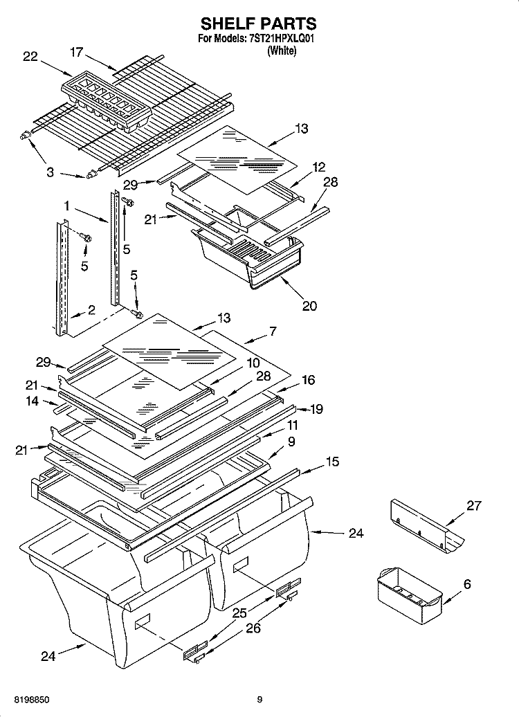 SHELF PARTS, OPTIONAL PARTS Diagram and Parts List for 7ST21HPXLQ01  Whirlpool Refrigerator