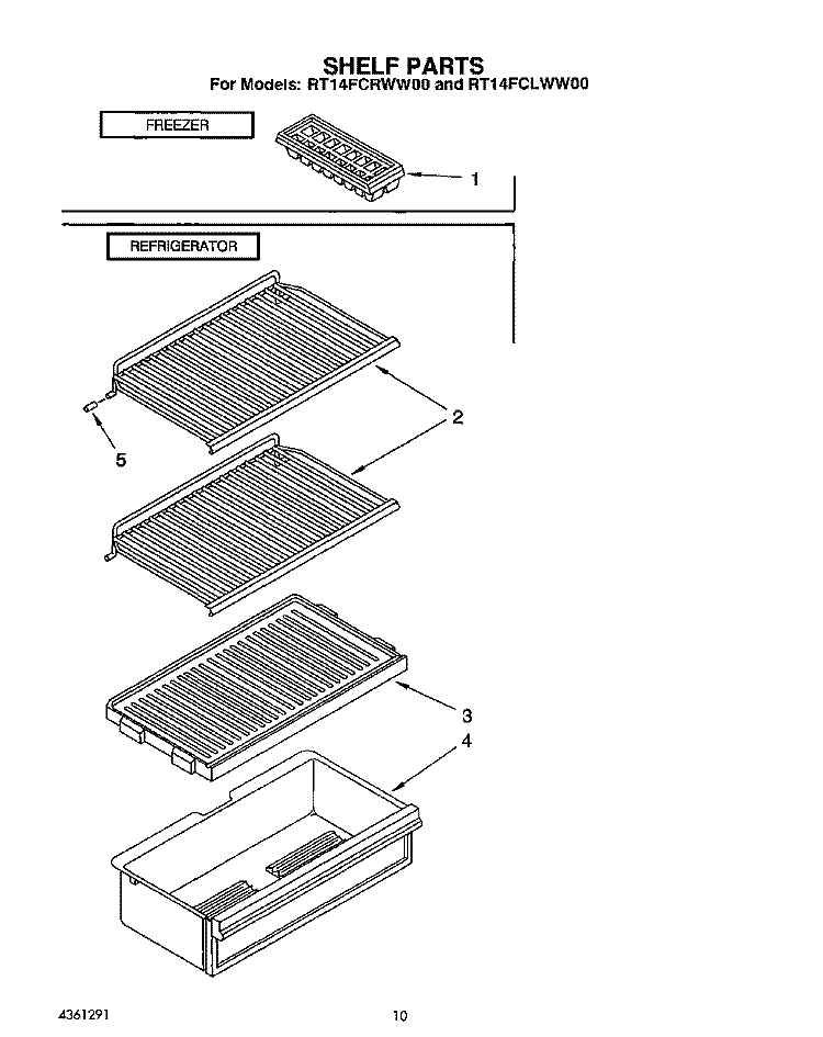 SHELF Diagram and Parts List for RT14FCLWW00  Roper Refrigerator