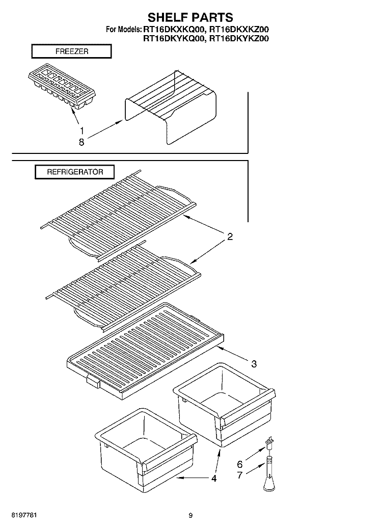 SHELF, OPTIONAL Diagram and Parts List for RT16DKXKZ00  Roper Refrigerator