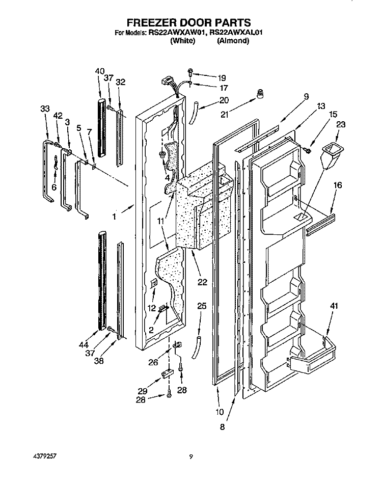 FREEZER DOOR Diagram and Parts List for RS22AWXAW01  Roper Refrigerator