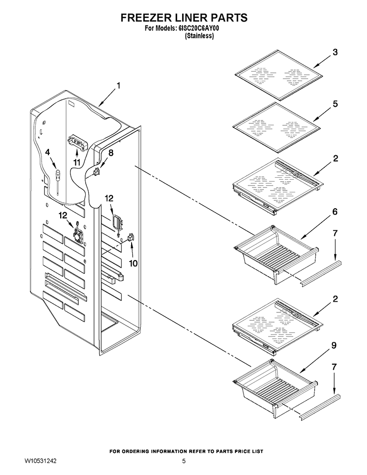 FREEZER LINER PARTS Diagram and Parts List for 6ISC20C6AY00  Whirlpool Refrigerator