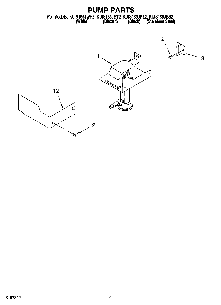 PUMP PARTS Diagram and Parts List for KUIS185JWH2  KitchenAid Ice Maker