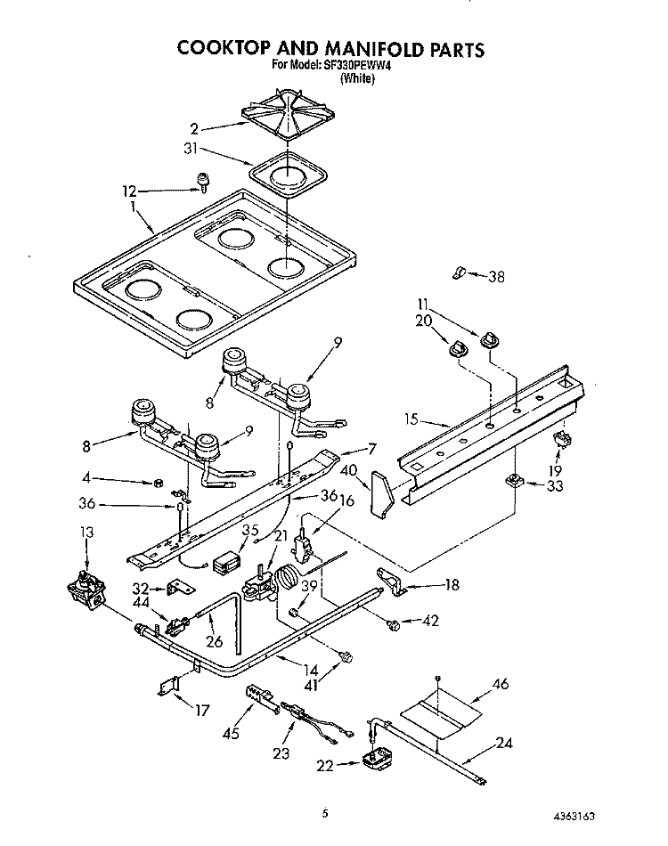 COOKTOP AND MANIFOLD, LIT/OPTIONAL Diagram and Parts List for SF330PEWW4  Whirlpool Range