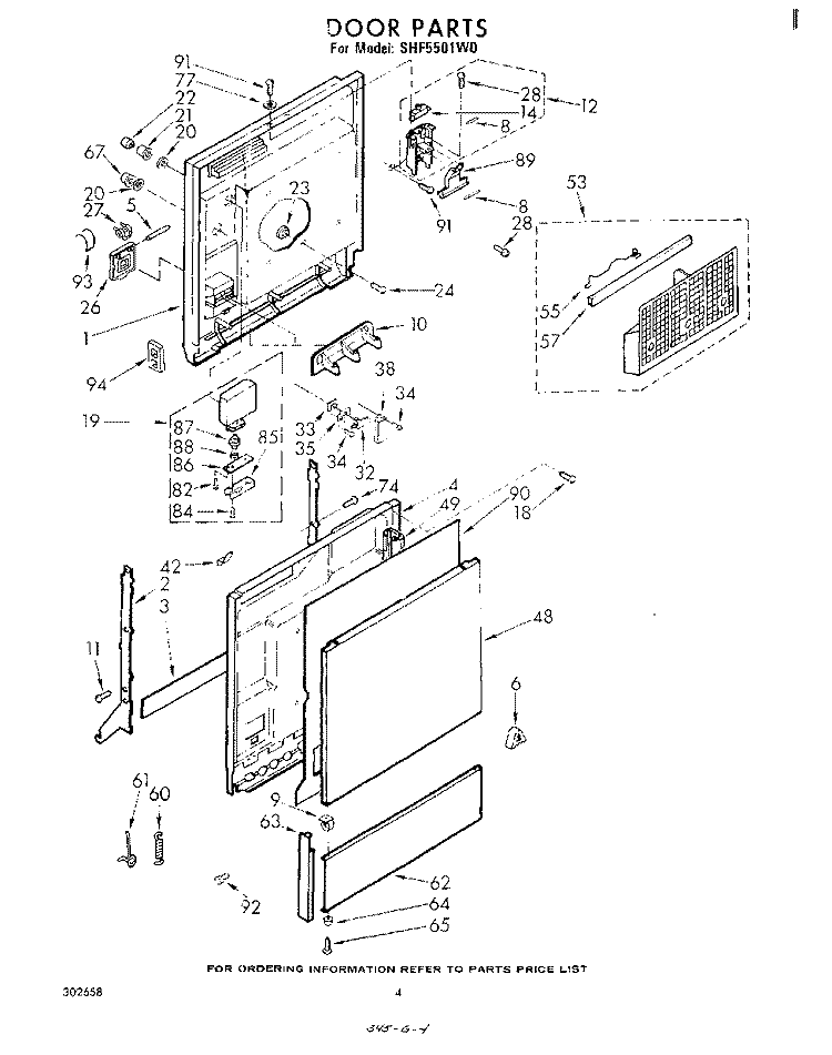 DOOR Diagram and Parts List for SHF5501W0  Whirlpool Dishwasher
