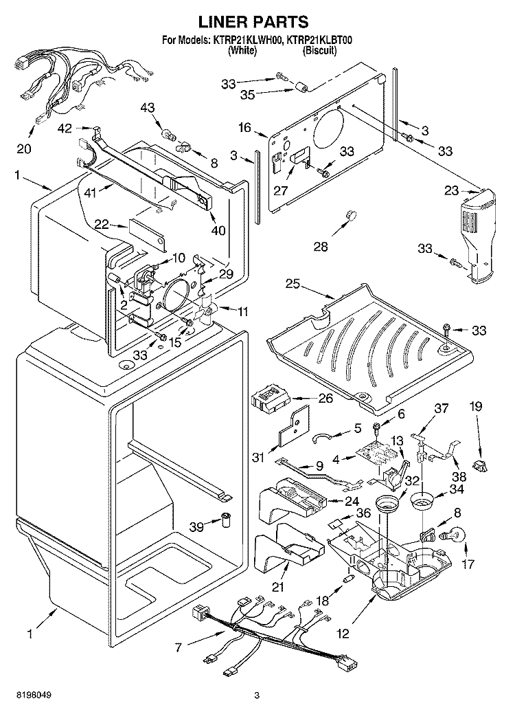LINER Diagram and Parts List for KTRP21KLBT00  KitchenAid Refrigerator