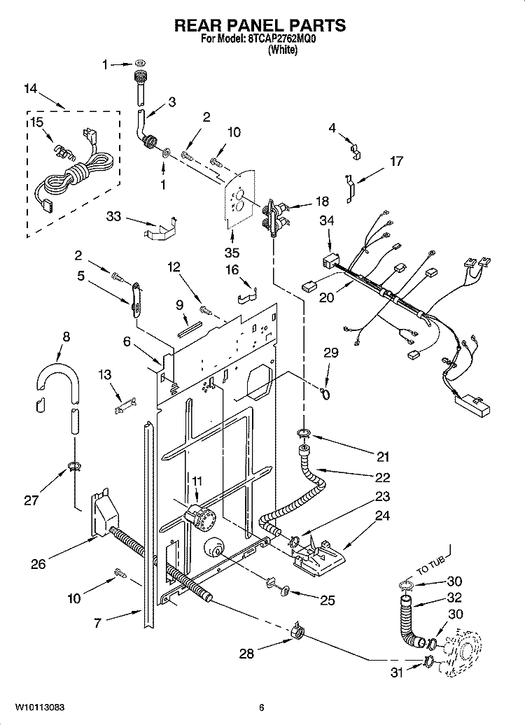 REAR PANEL PARTS Diagram and Parts List for 8TCAP2762MQ0  Whirlpool Washer