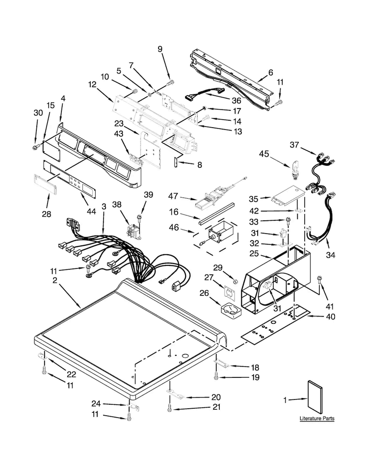 Top And Console Parts Diagram and Parts List for CED9050AW0  Whirlpool Dryer