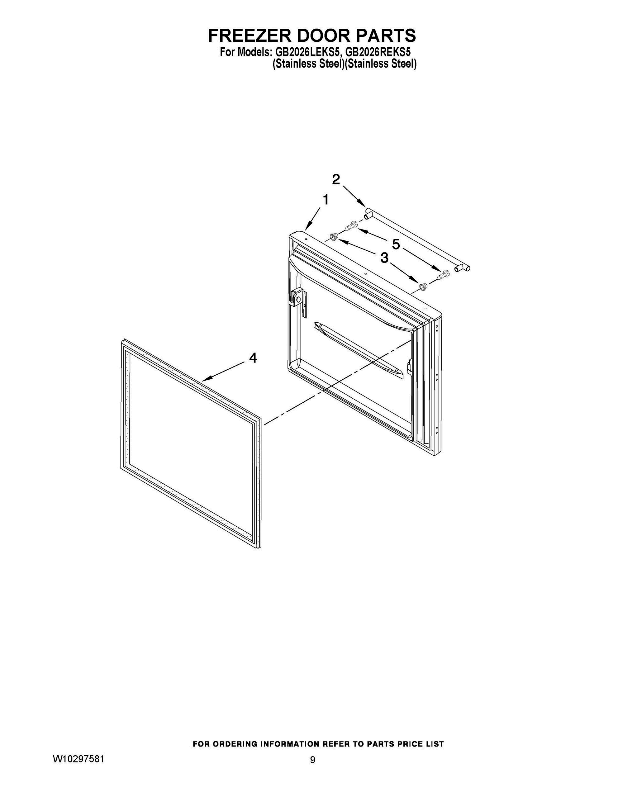 05 - FREEZER DOOR PARTS Diagram and Parts List for GB2026REKS5  Whirlpool Refrigerator