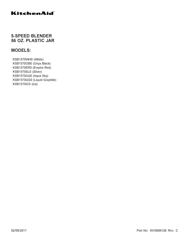 Cover Sheet Diagram and Parts List for KSB1570SL0  KitchenAid Blender