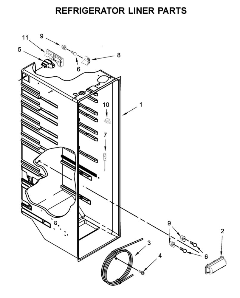 Refrigerator Liner Parts Diagram and Parts List for 10650045711  Kenmore Refrigerator