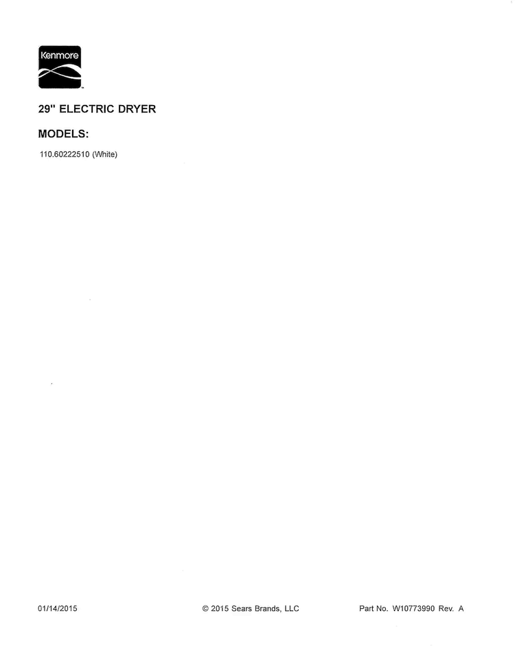 Front Cover Diagram and Parts List for 11060222510  Kenmore Dryer