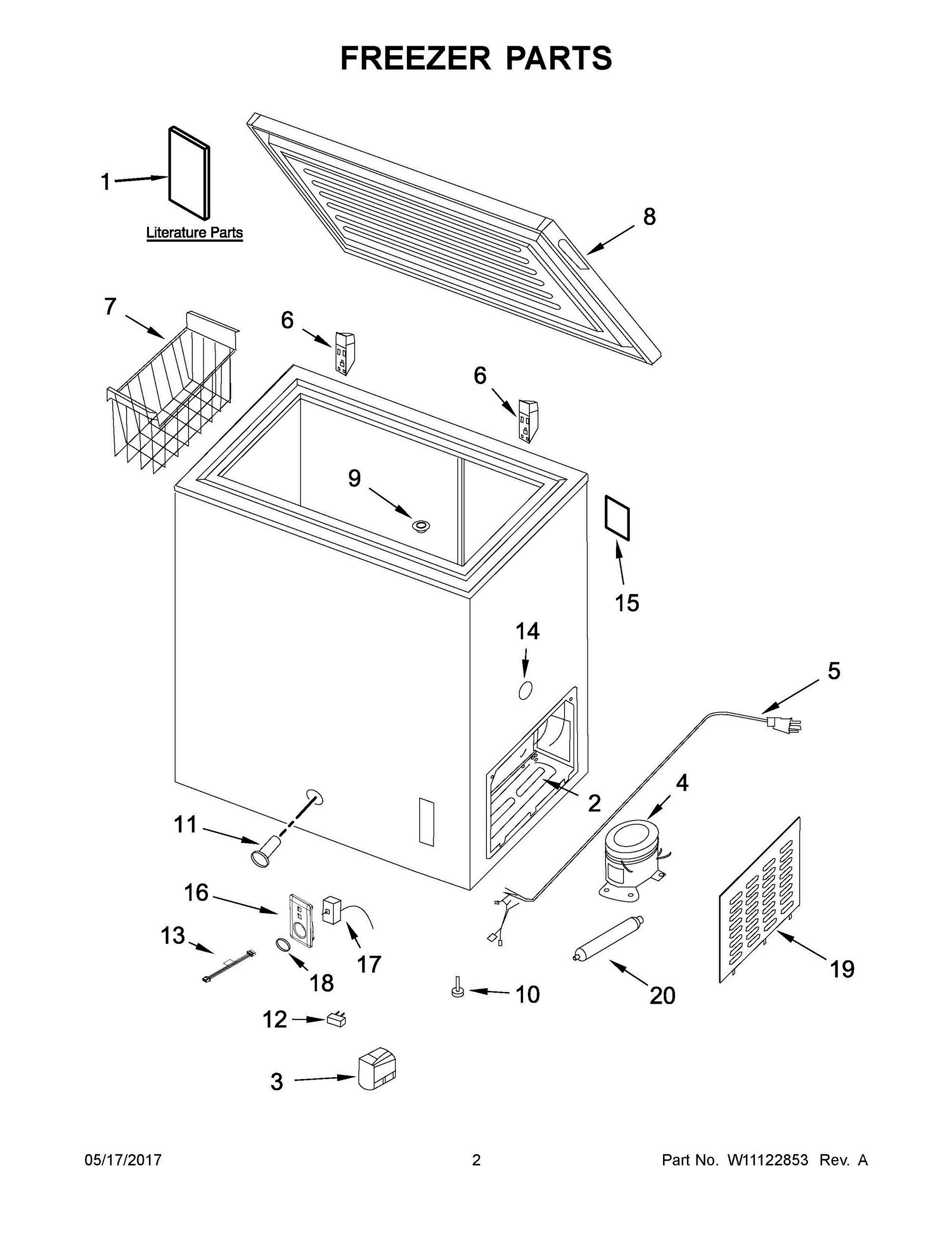 02 - FREEZER PARTS Diagram and Parts List for AQC0501GRW00  Whirlpool Freezer