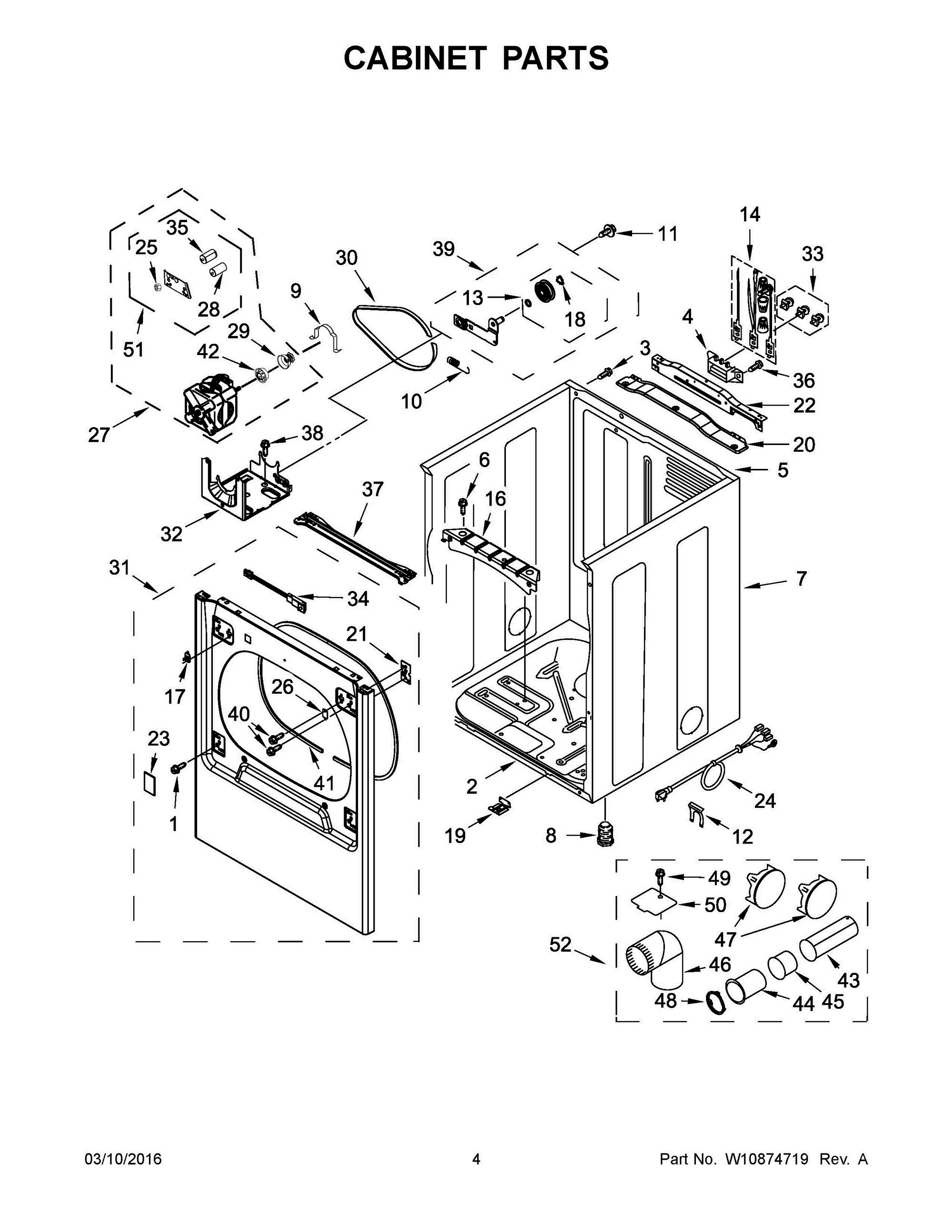 03 - CABINET PARTS Diagram and Parts List for YMEDB855DC3  Whirlpool Dryer