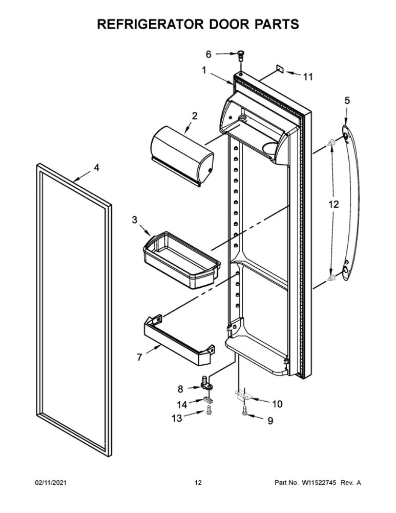 Refrigerator Door Parts Diagram and Parts List for 10650045715  Kenmore Refrigerator
