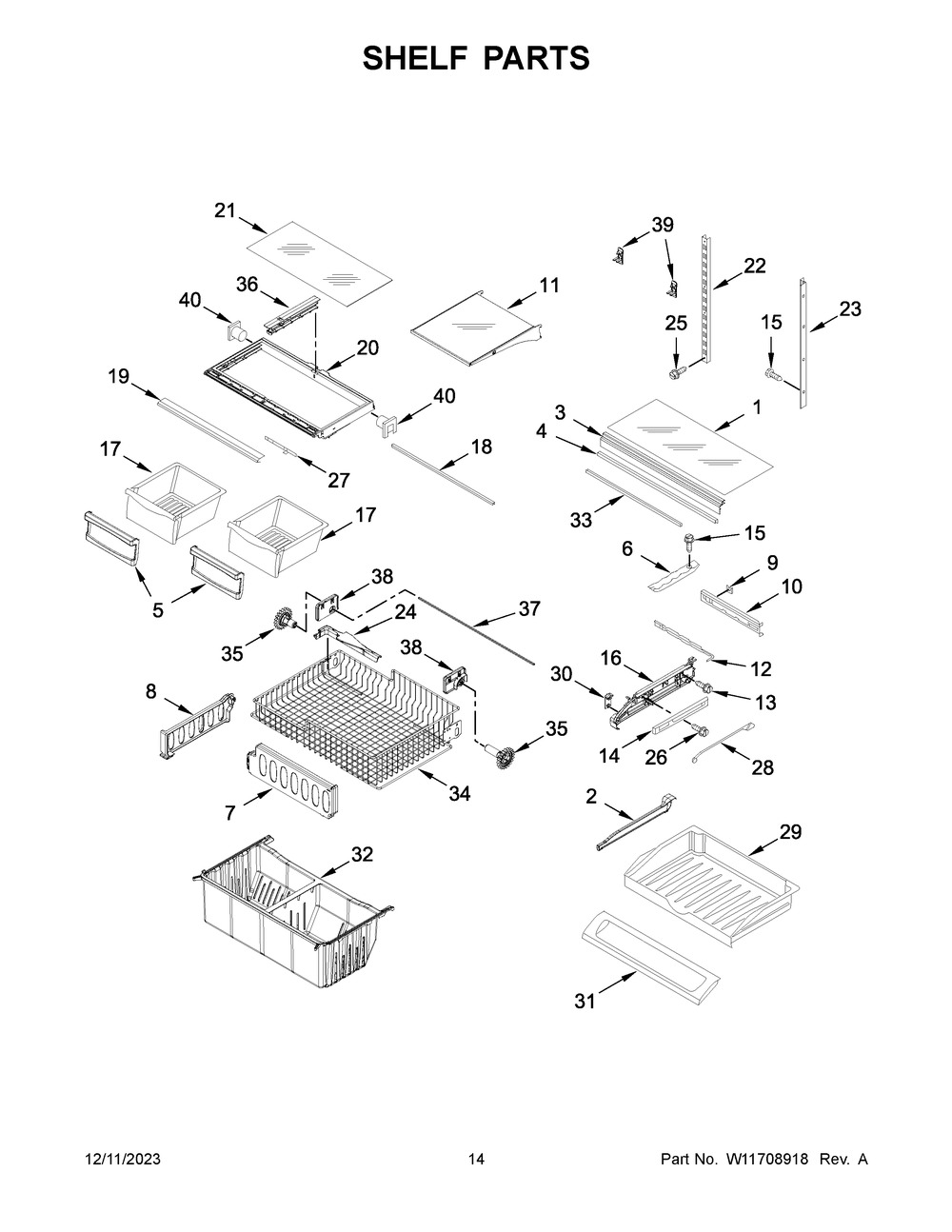 Shelf Parts Diagram and Parts List for WRFF5333PV01  Whirlpool Refrigerator