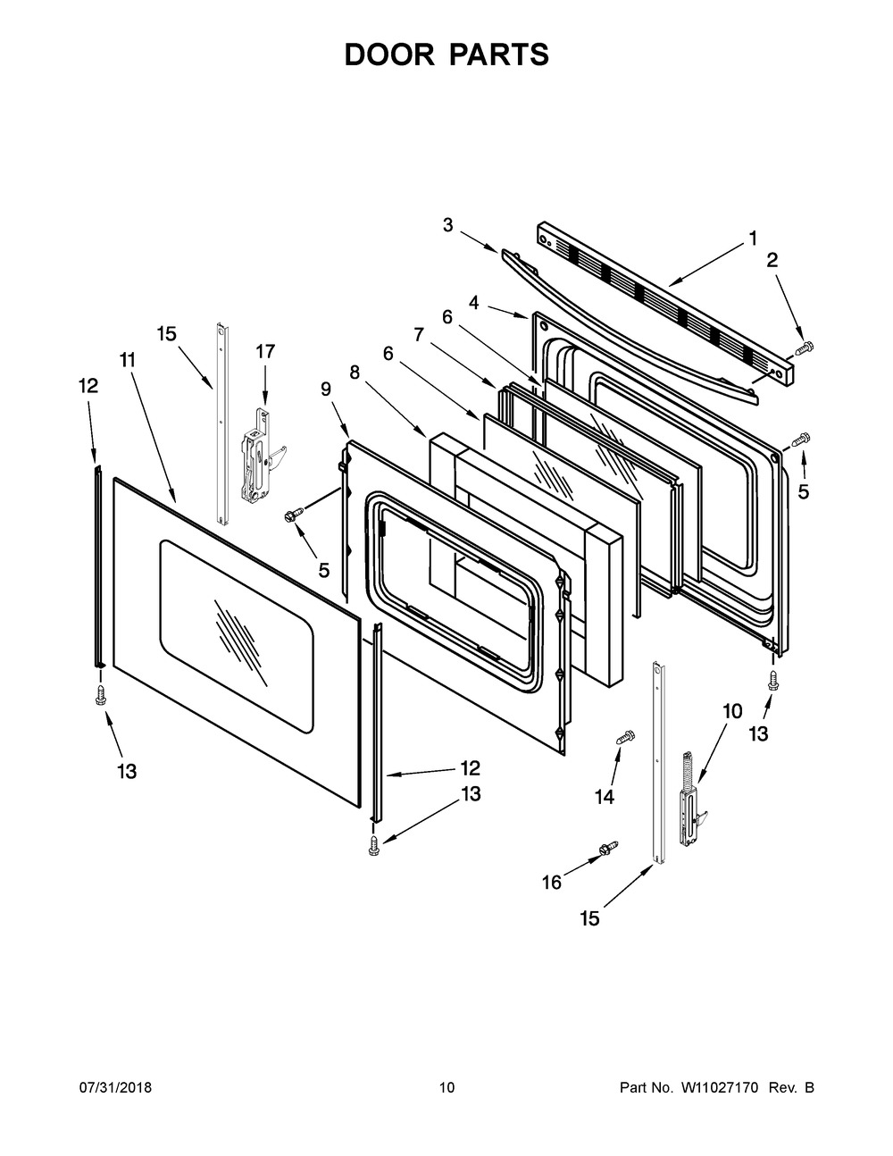 Door Parts Diagram and Parts List for IGS426AS2  Whirlpool Range