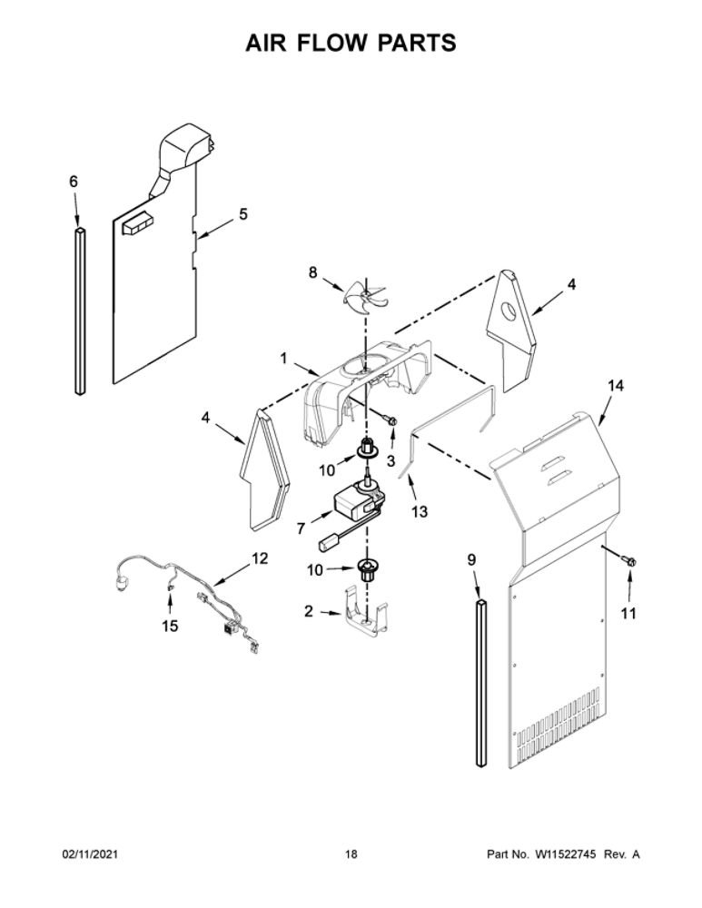 Air Flow Parts Diagram and Parts List for 10650045715  Kenmore Refrigerator