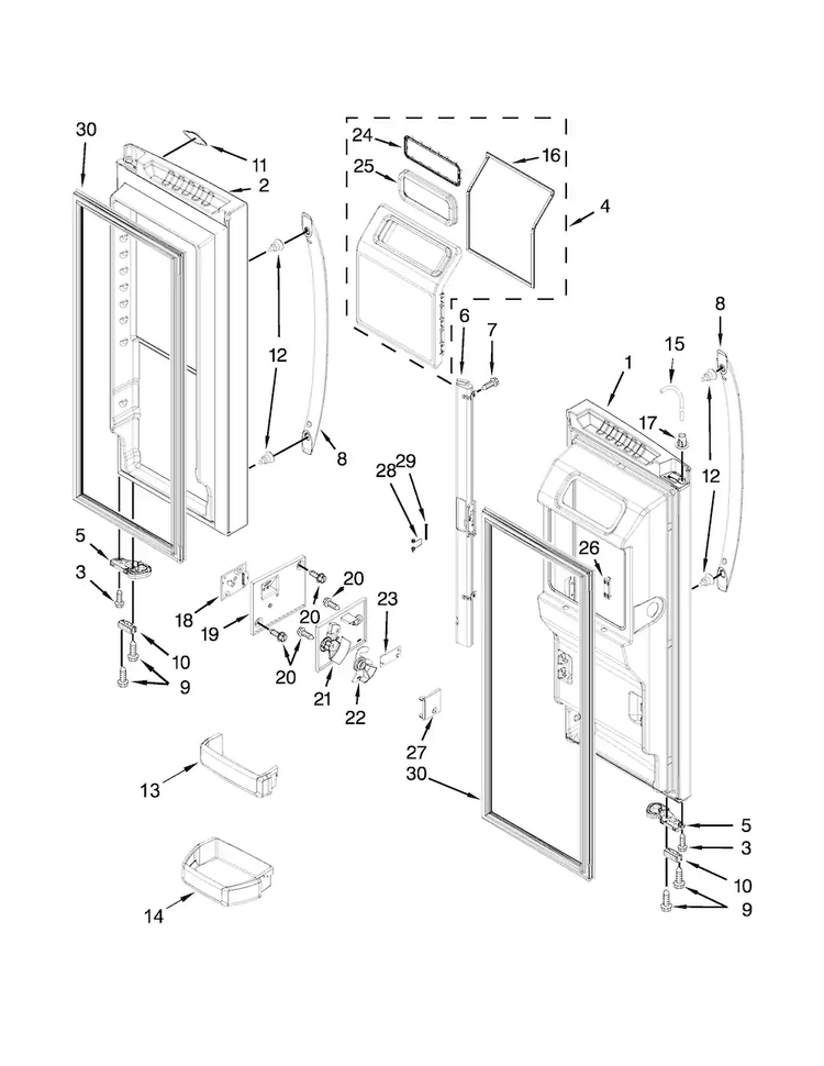 Refrigerator Door Parts Diagram and Parts List for WRF767SDEM00  Whirlpool Refrigerator