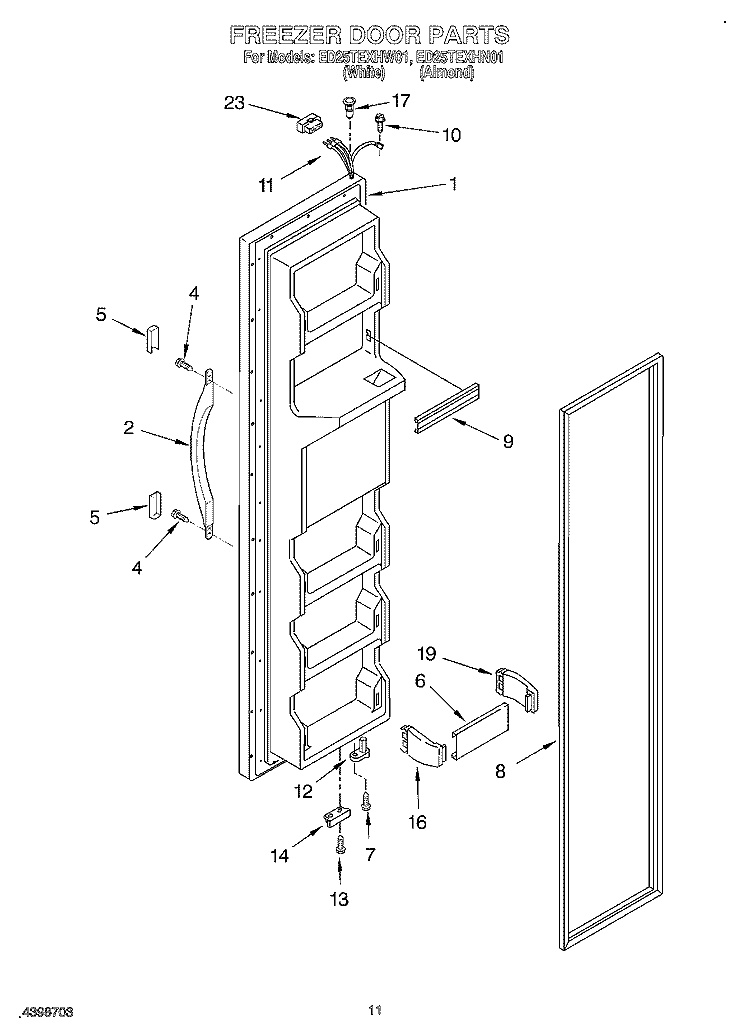 FREEZER DOOR Diagram and Parts List for ED25TEXHW01  Whirlpool Refrigerator