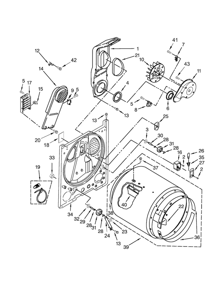 Bulkhead Parts Diagram and Parts List for WED7000DW1  Whirlpool Dryer