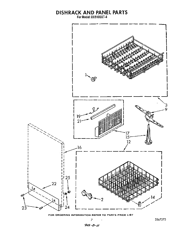 DISH RACK AND PANEL Diagram and Parts List for DU9100XT4  Whirlpool Dishwasher