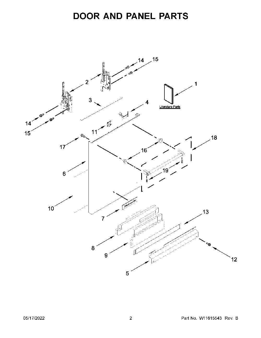 Door And Panel Parts Diagram and Parts List for KDTM404KPS1  KitchenAid Dishwasher