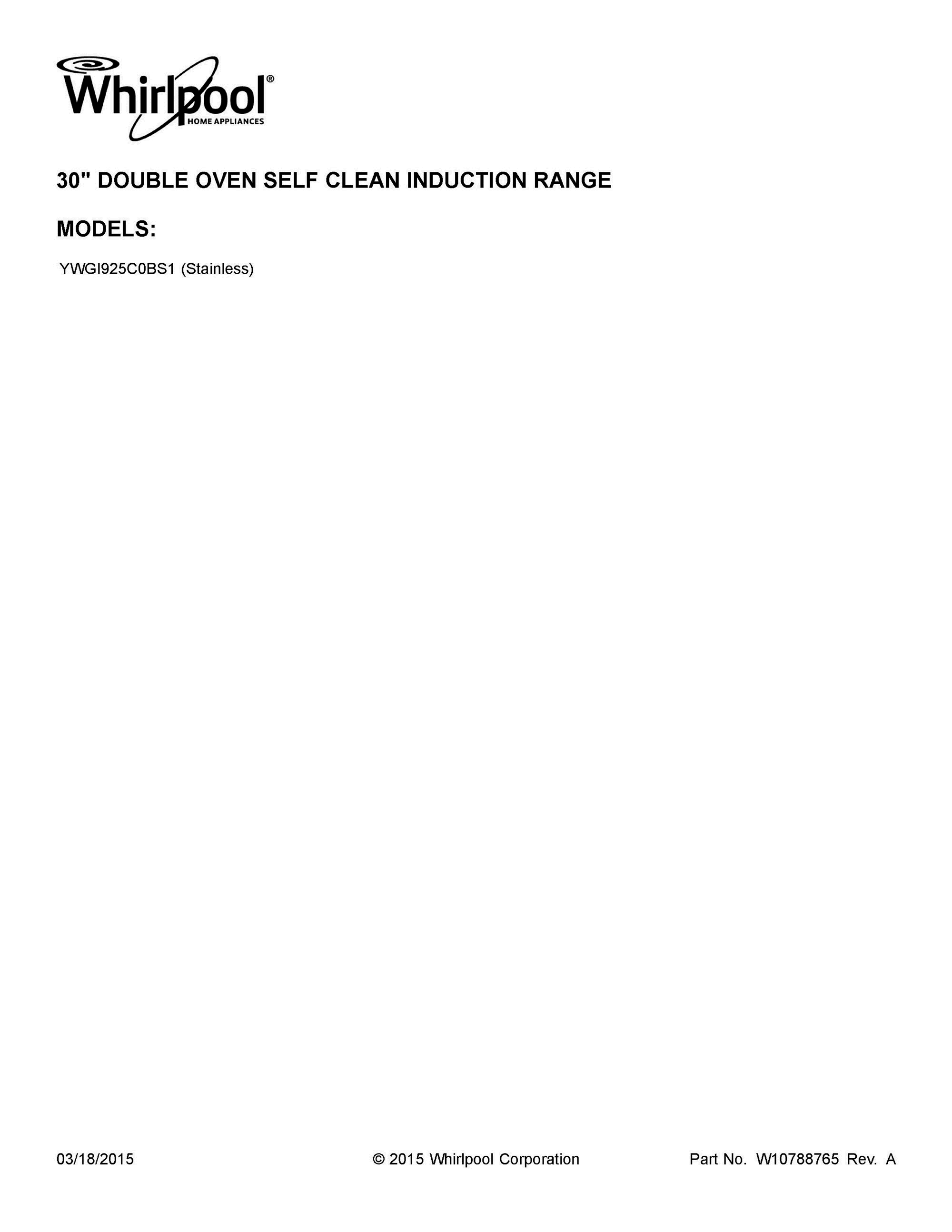 01 - COVER SHEET Diagram and Parts List for YWGI925C0BS1  Whirlpool Range