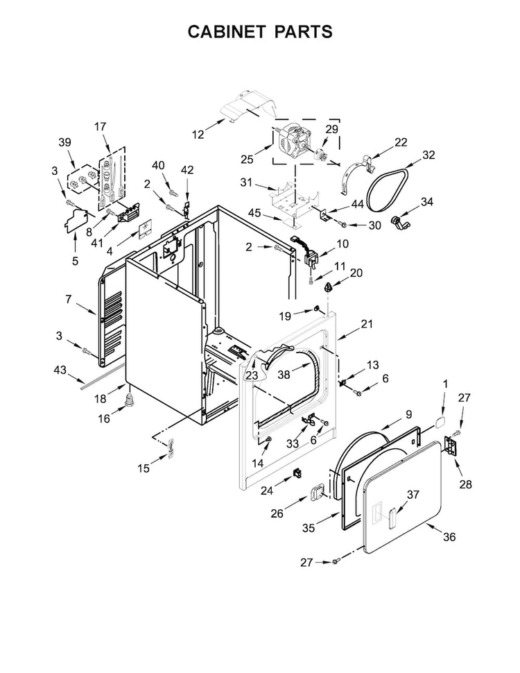 Cabinet Parts Diagram and Parts List for 11065212610  Kenmore Dryer