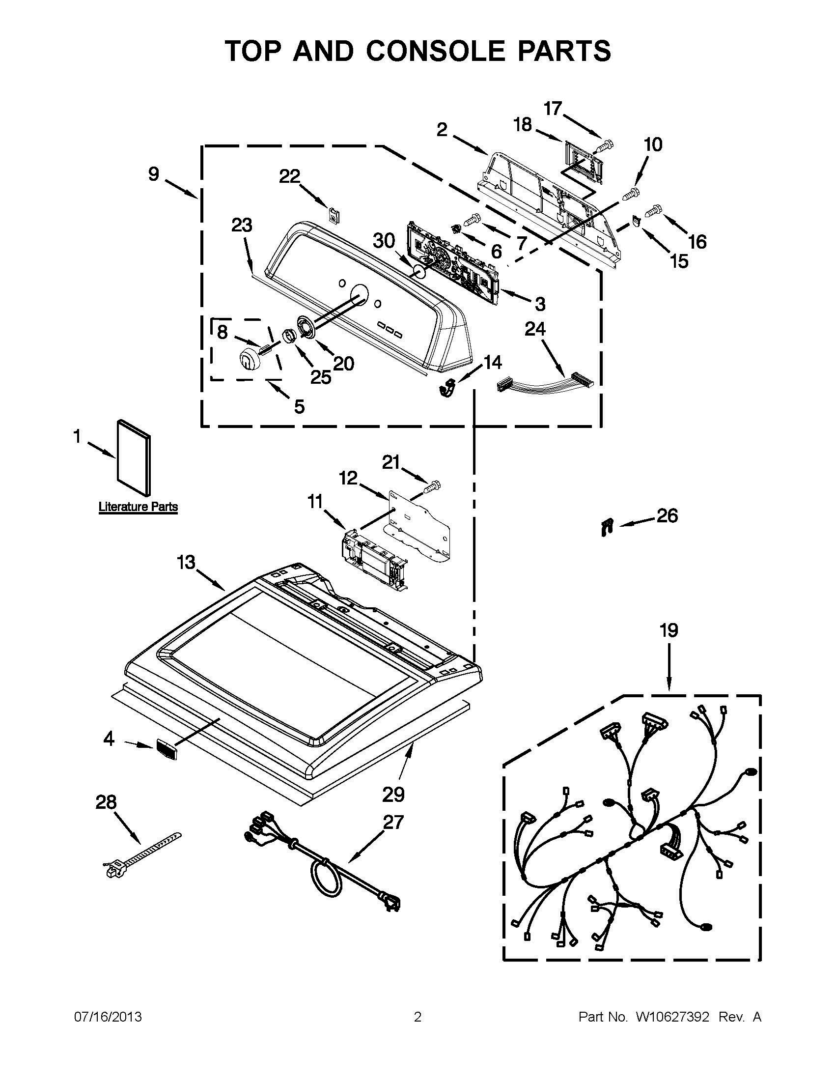 01 - TOP AND CONSOLE PARTS Diagram and Parts List for YMEDX600XW1  Whirlpool Dryer