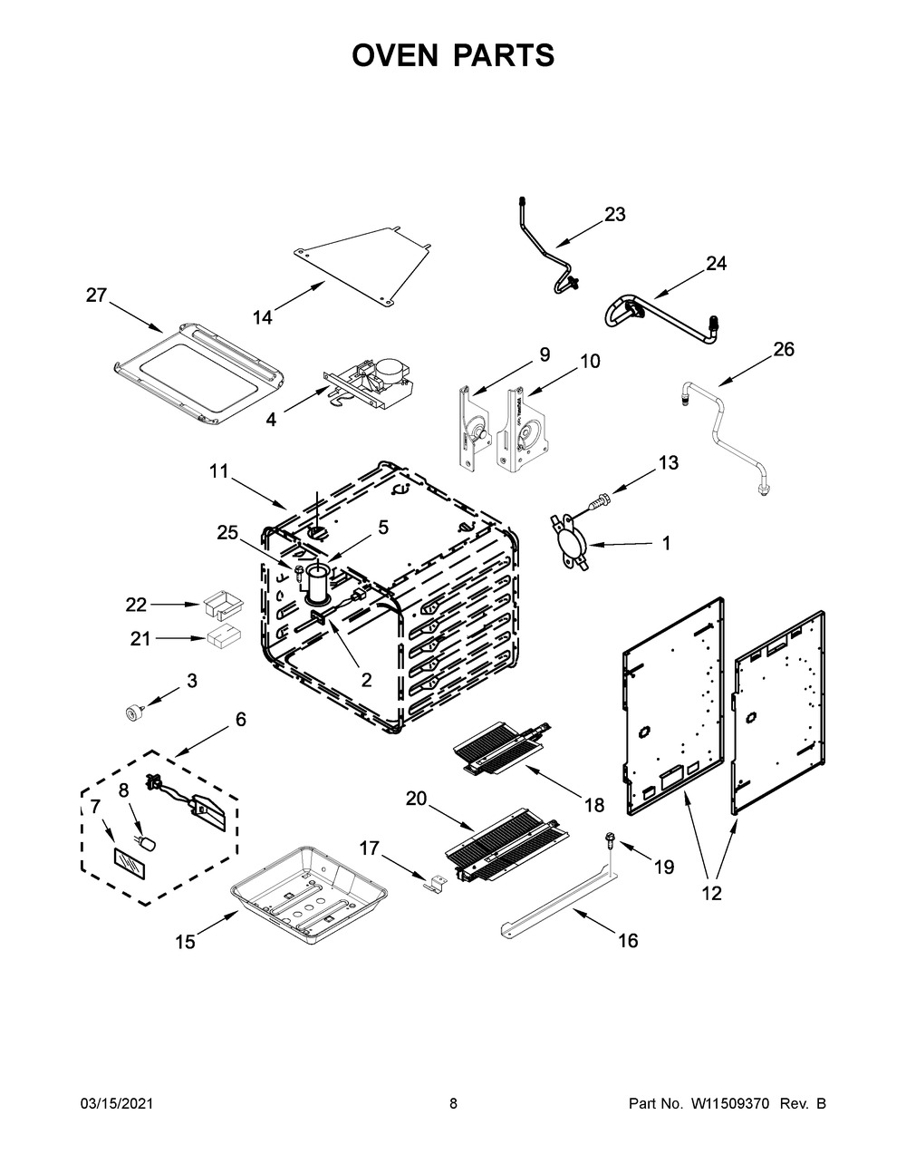 Oven Parts Diagram and Parts List for JGRP430HL01  Whirlpool Range