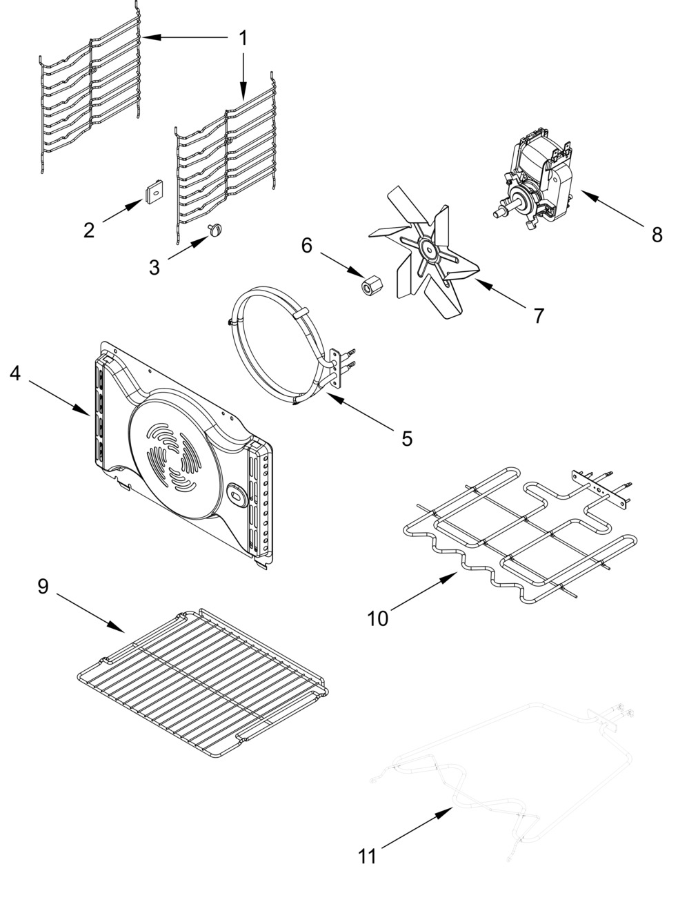 Internal Oven Parts Diagram and Parts List for KODC504PPS03  Whirlpool Wall Oven
