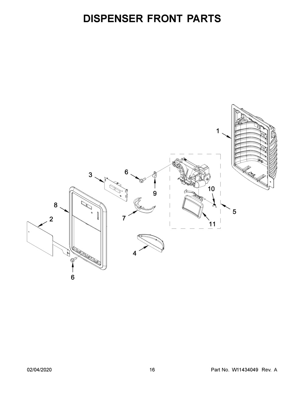 Dispenser Front Parts Diagram and Parts List for WRF550CDHZ03  Whirlpool Refrigerator