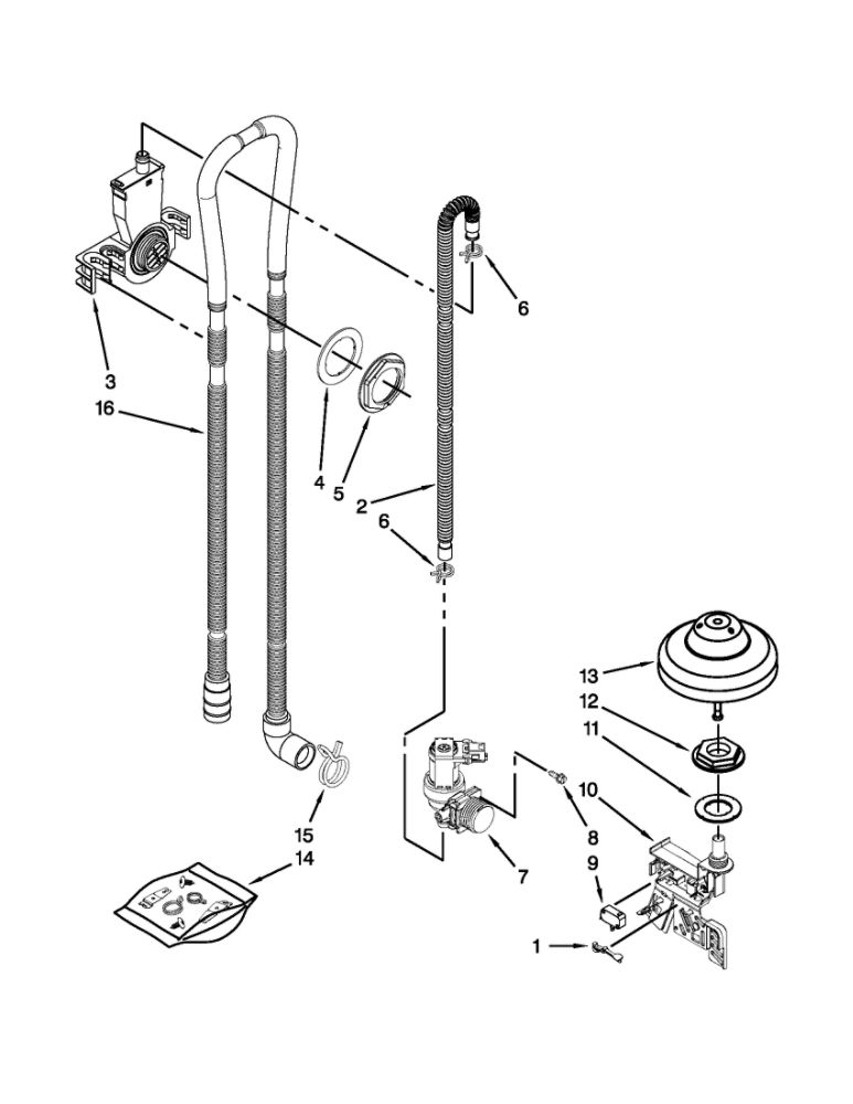 Fill, Drain And Overfill Parts Diagram and Parts List for 66512782K312  Kenmore Dishwasher