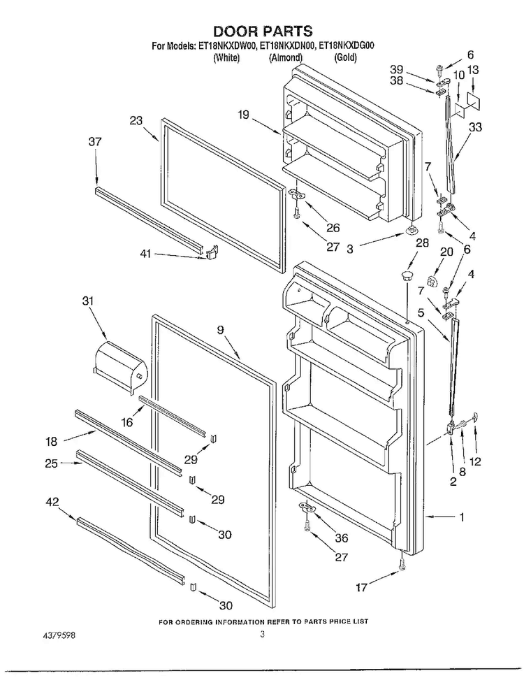 Door Parts Diagram and Parts List for ET18NKDG00  Whirlpool Refrigerator
