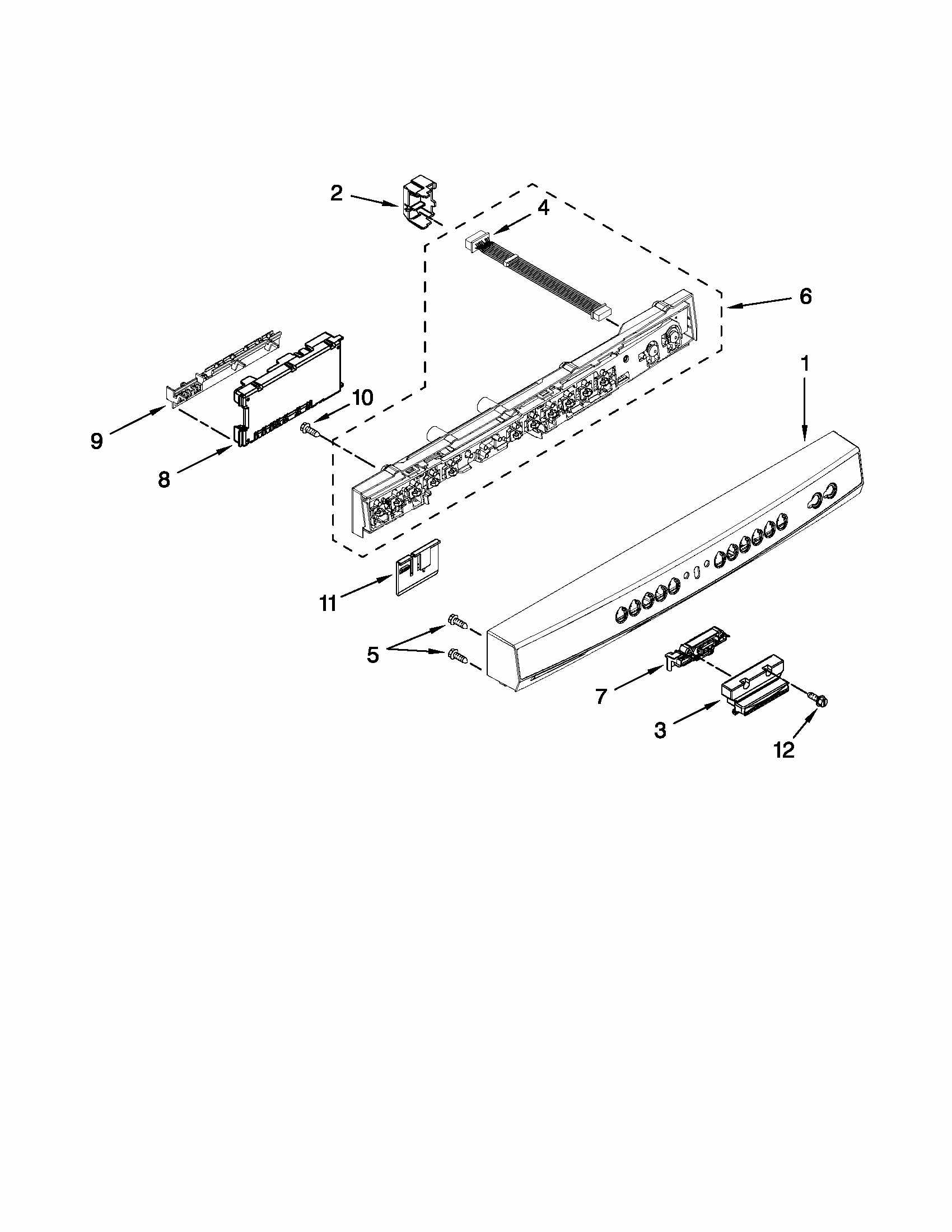 Control Panel And Latch Parts Diagram and Parts List for 66513252K110  Kenmore Dishwasher