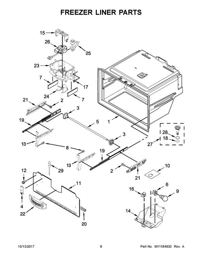 04 - Freezer Liner Parts Diagram and Parts List for WRF555SDFZ05  Whirlpool Refrigerator