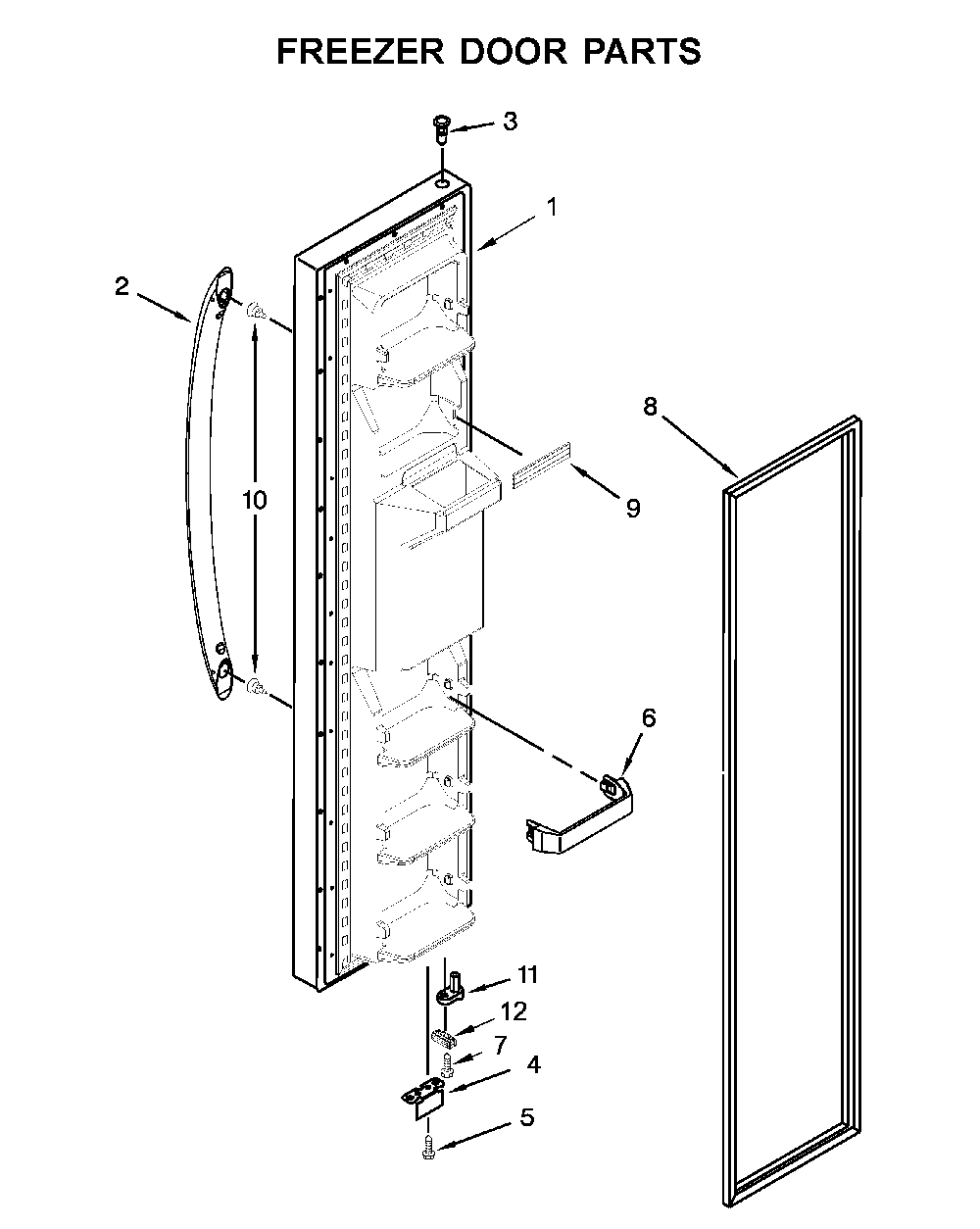 Freezer door parts Diagram and Parts List for WRS321SDHV05  Whirlpool Refrigerator