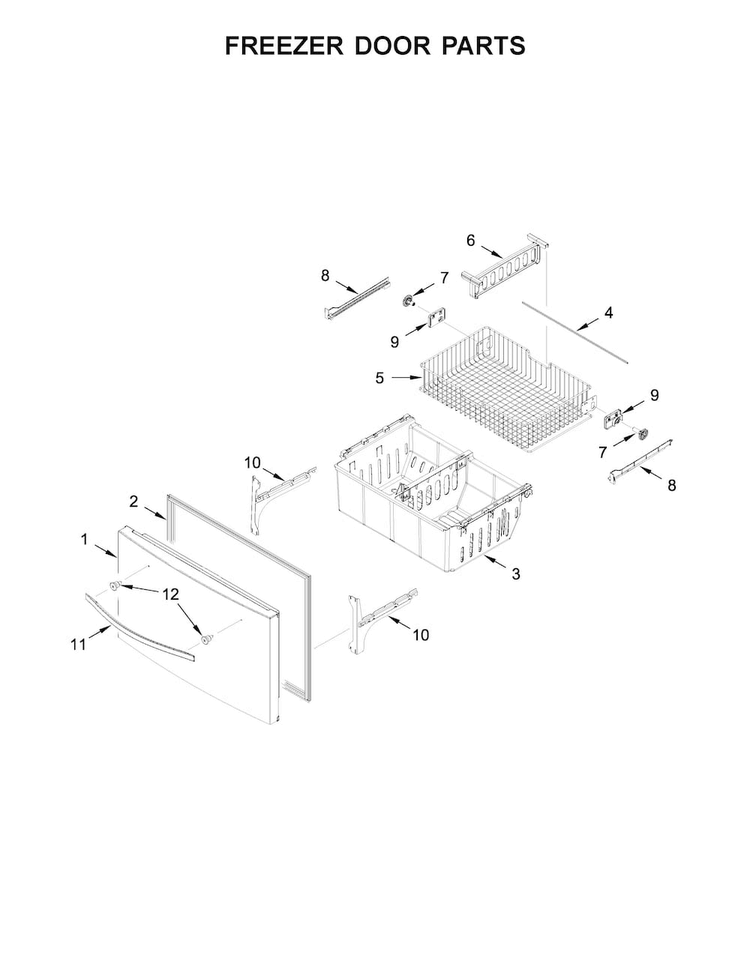 Freezer Door Parts Diagram and Parts List for WRX735SDBE02  Whirlpool Refrigerator