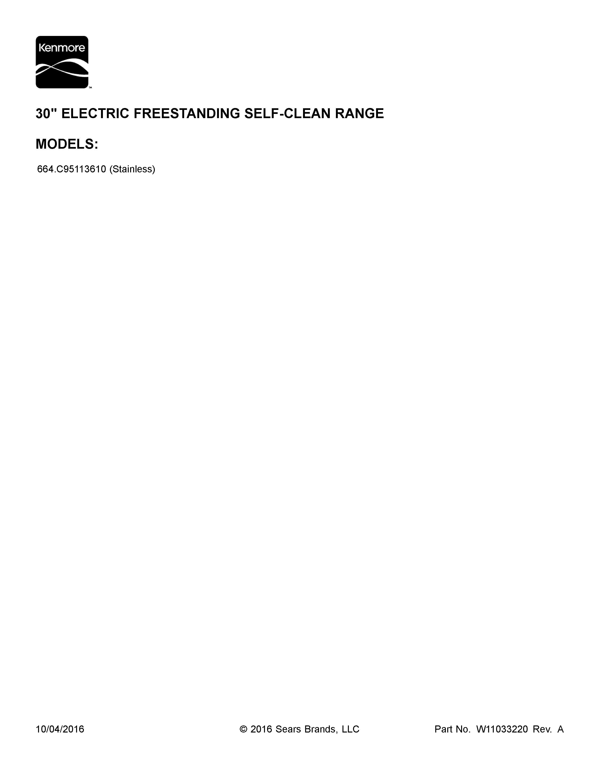 Cover Sheet Diagram and Parts List for 664C95113610  Kenmore Range