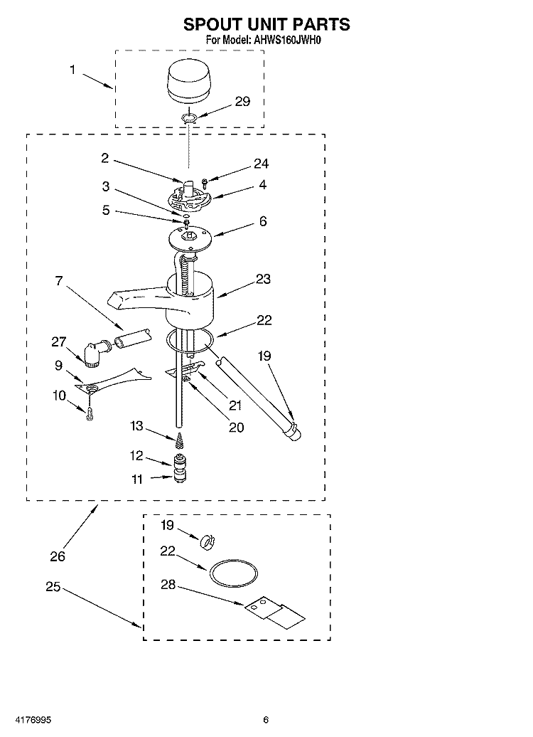 SPOUT UNIT Diagram and Parts List for AHWS160JAL0  Whirlpool Miscellaneous